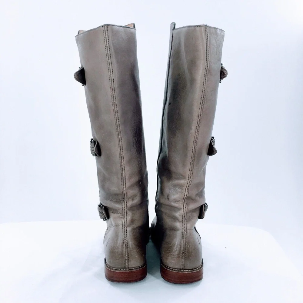 FRYE Womens Tall Riding Boot Paige Grey Leather Buckle Boot Distressed Sz 9 - Picture 8 of 16